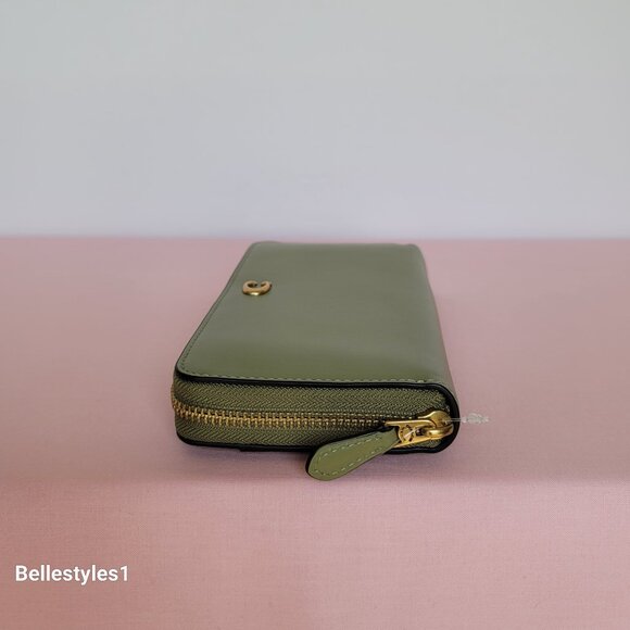 COACH Smooth Leather Zip-Around Accordion Wallet with Back-Slip Pocket- Moss - Picture 10 of 16